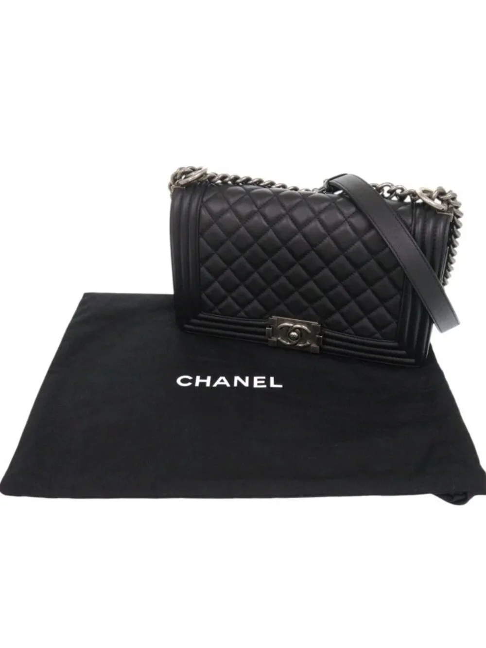 Chanel Boy 25 CC Logo Lambskin Black Random Plate Shoulder